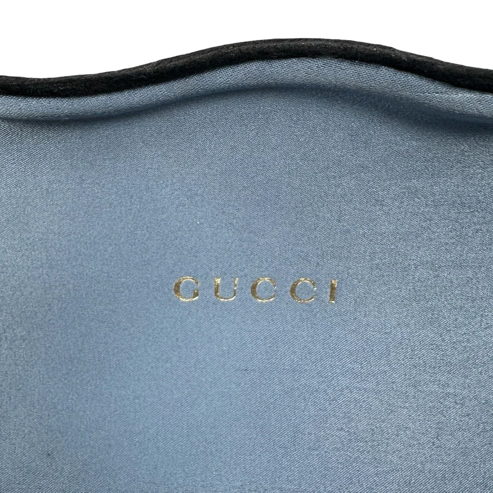Gucci Black Velvet Sunglasses Case Light Blue Satin Lining Gold Logo Italy